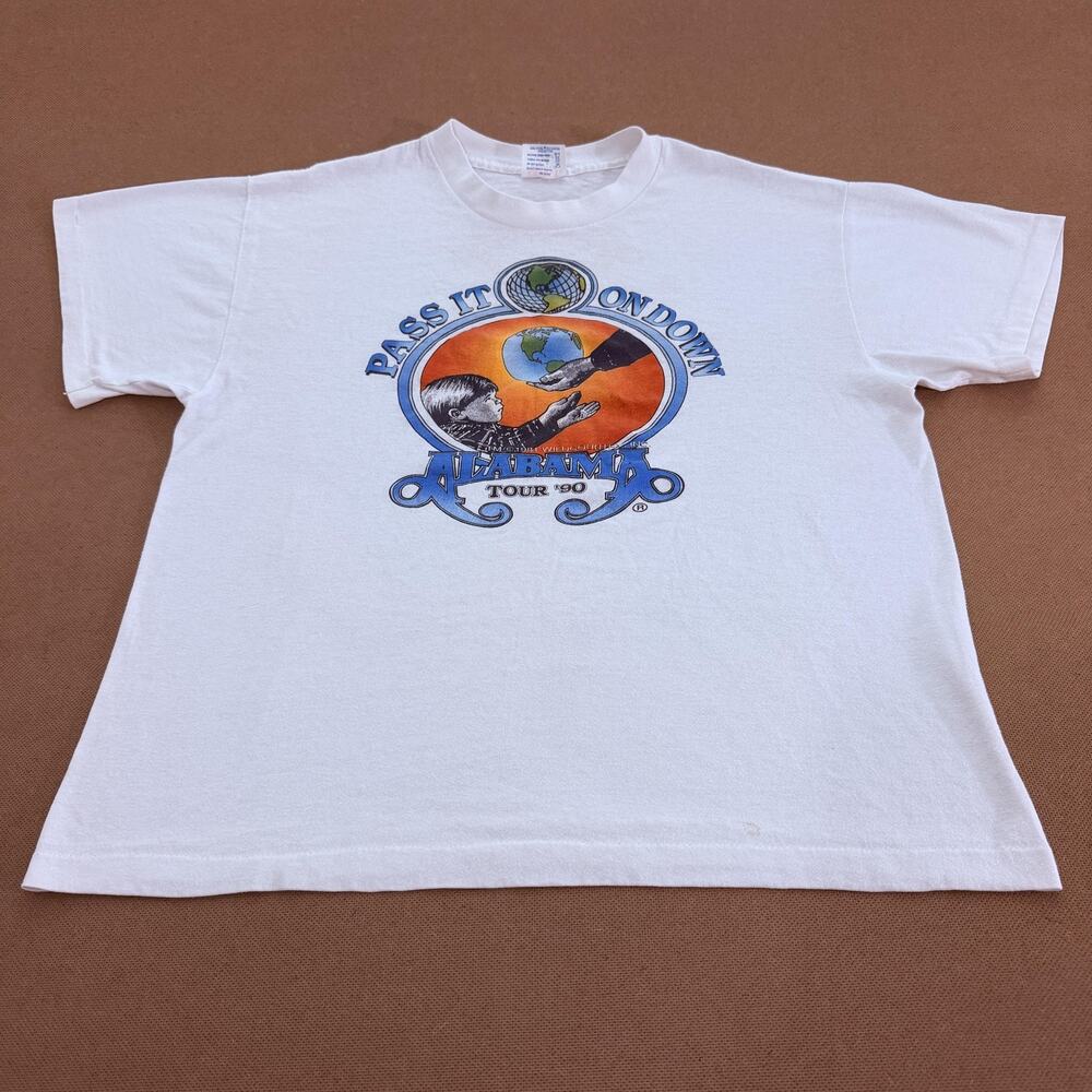 Vintage Alabama Shirt Mens XL White Pass It On Down Tour 90 Country Band Tee